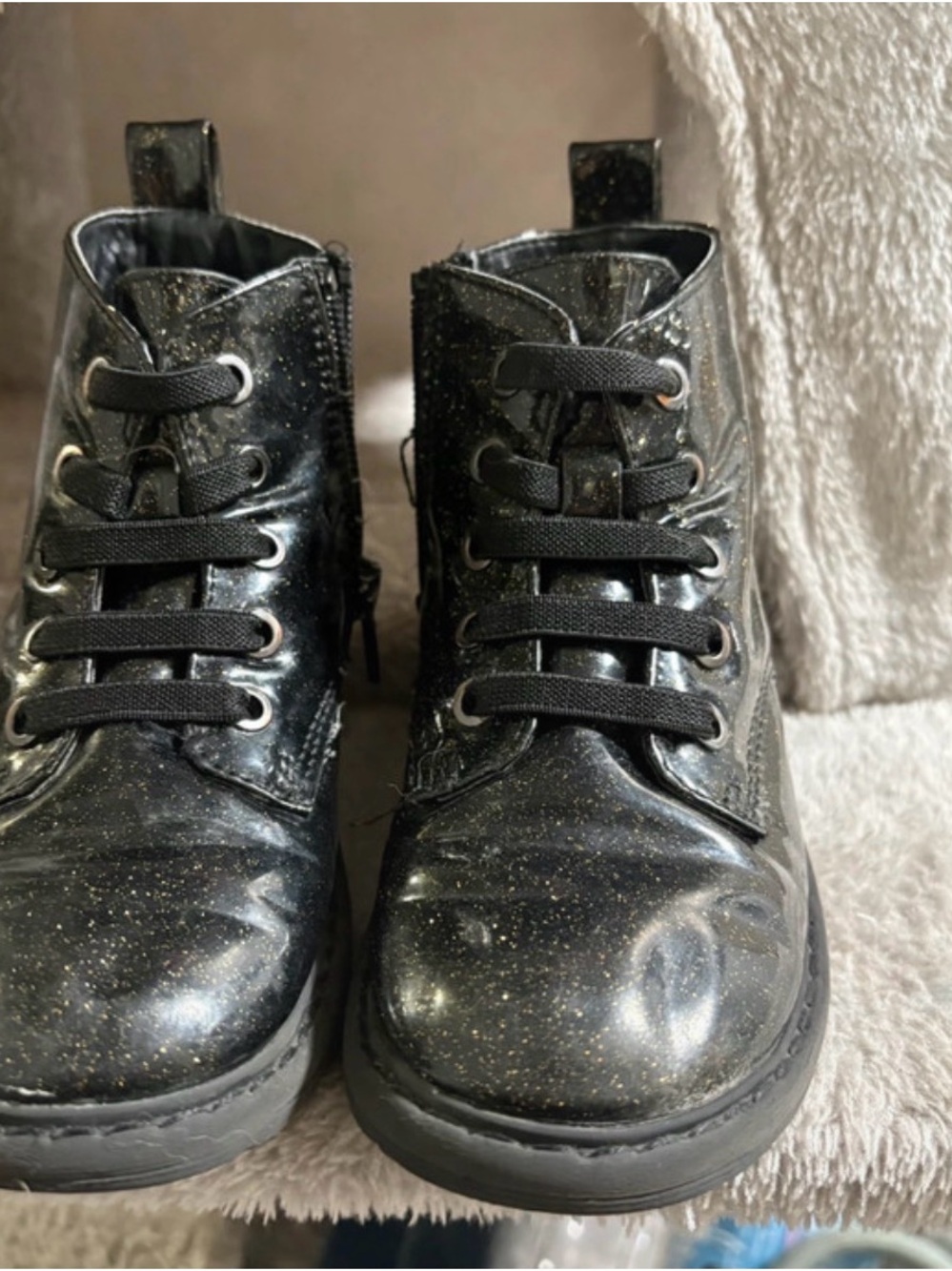 Girls' Black Glitter Lace-Up Ankle Boots